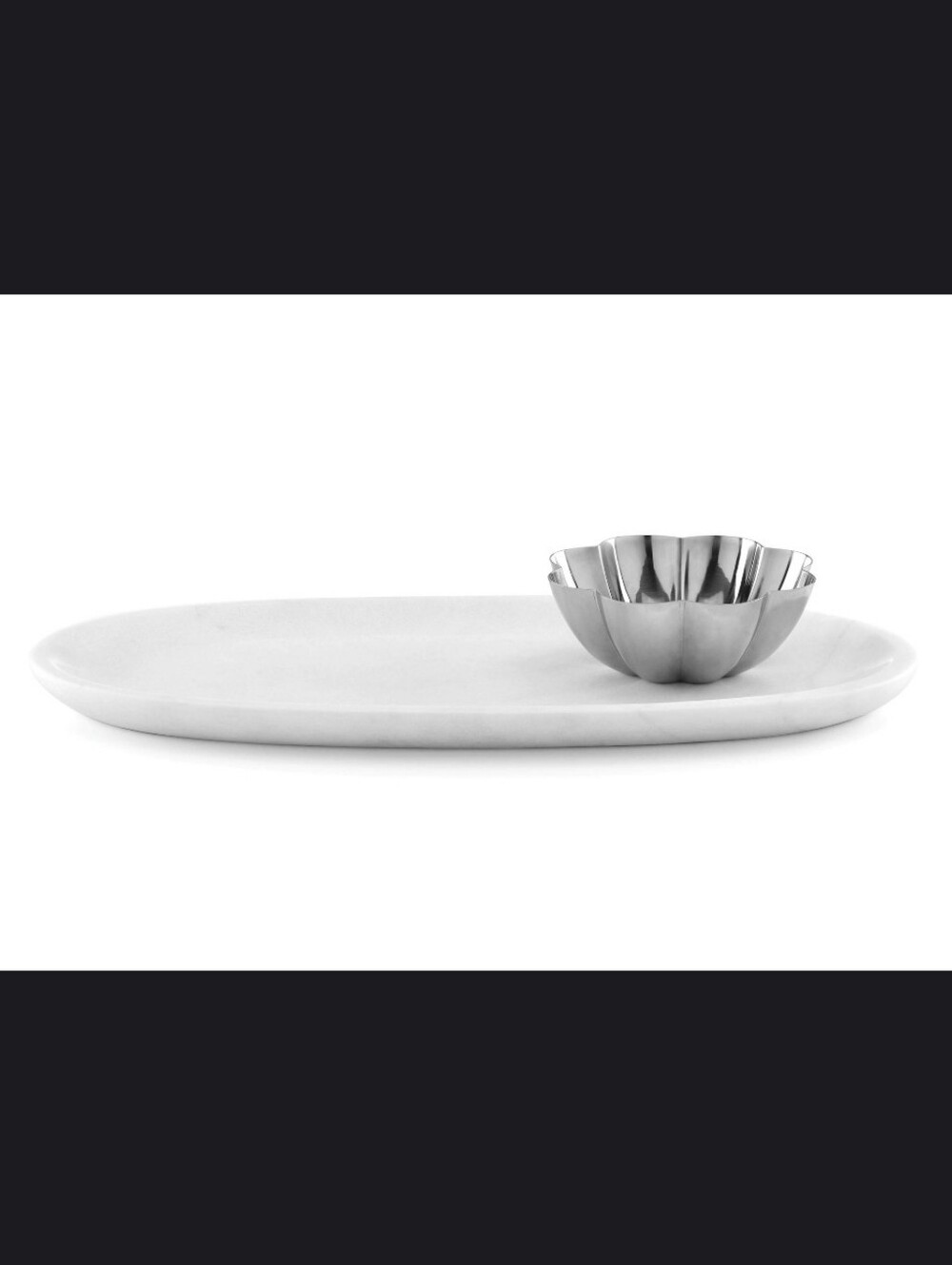 kate spade Gramercy Marble Oval Serving Platter w/Silver Flower Bowl New In Box